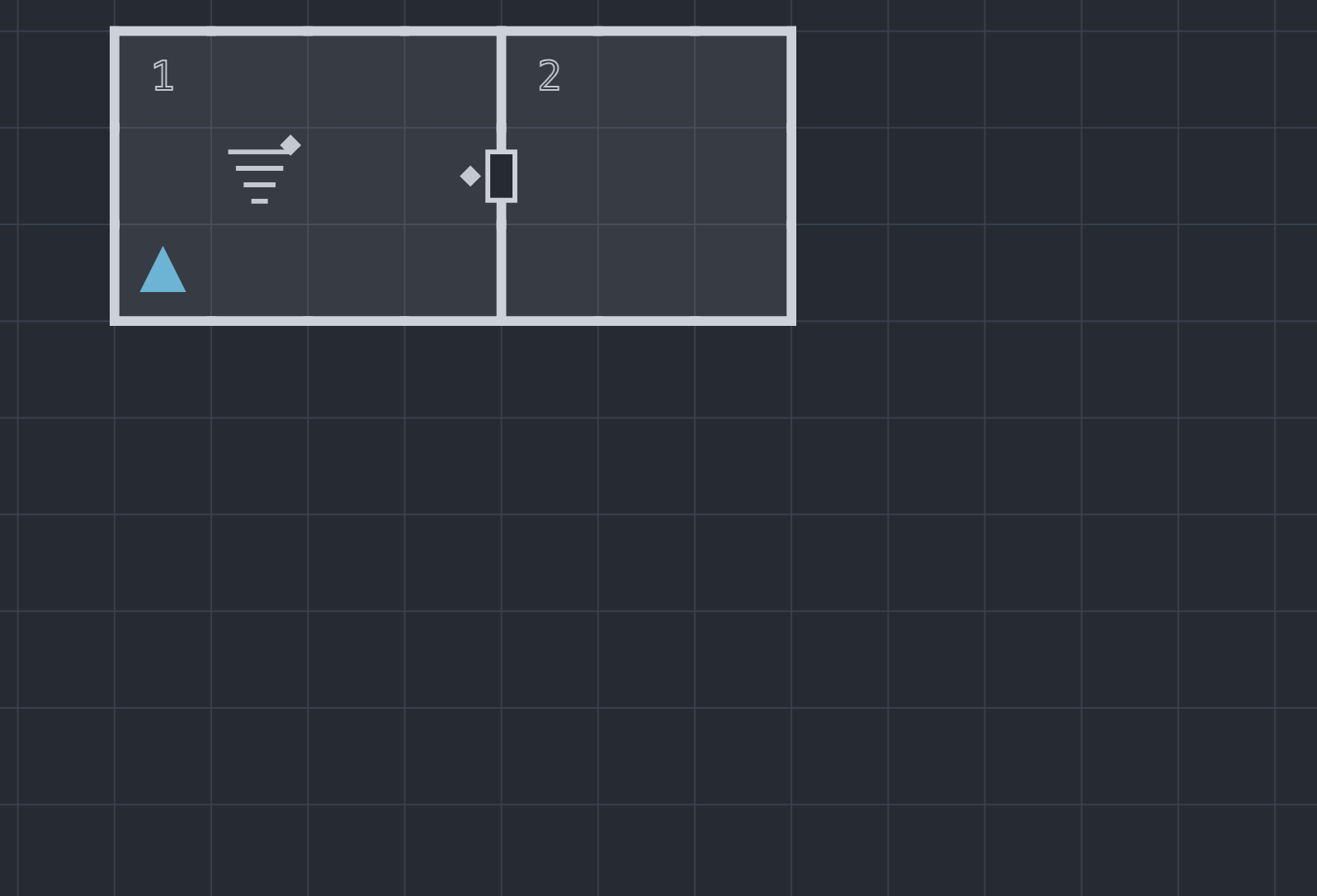 A gated door on the map: the solid gate diamond beside the door leaf