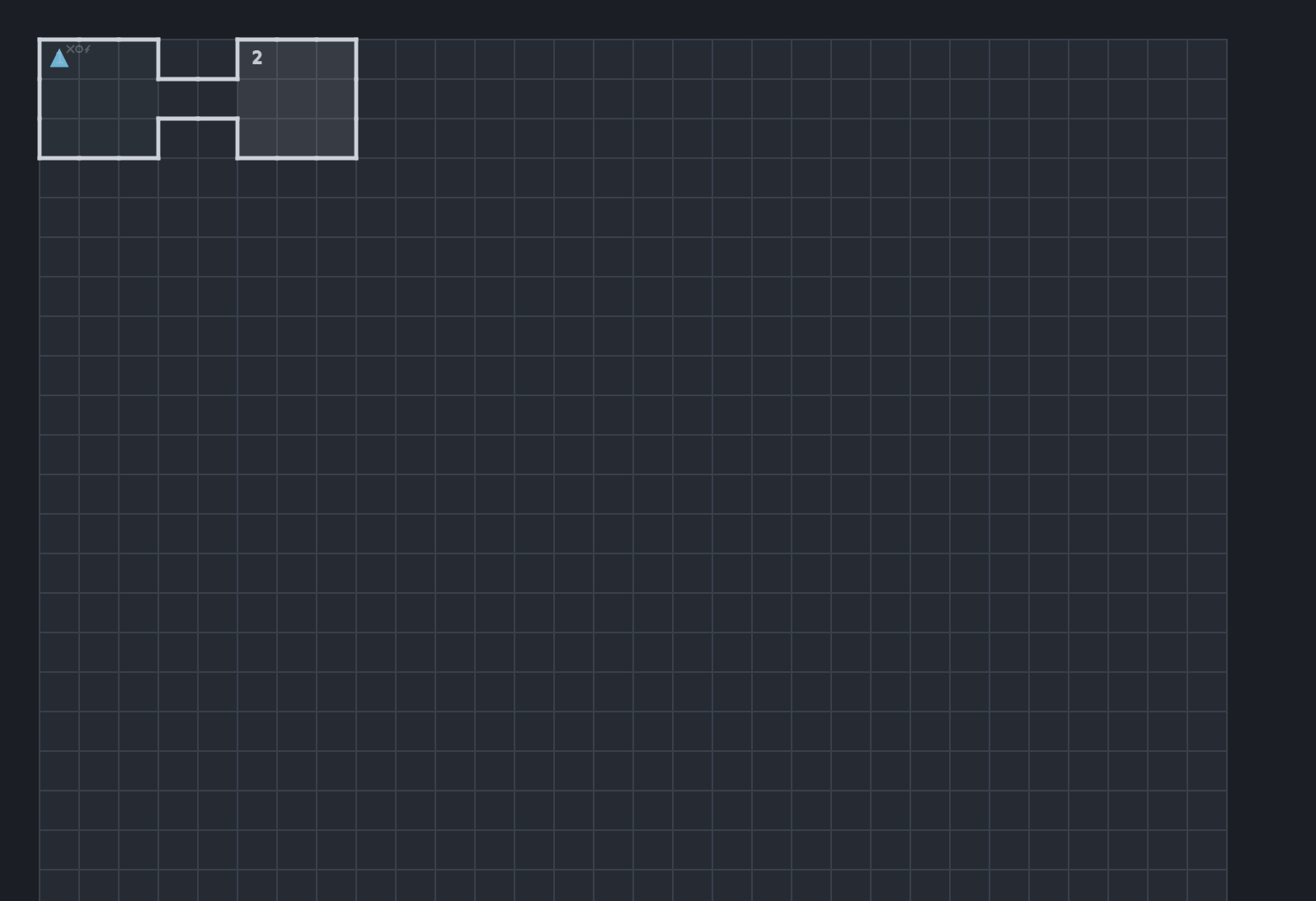 Key numbers on the map, hollow where an area is unstocked and glyphed where it holds content