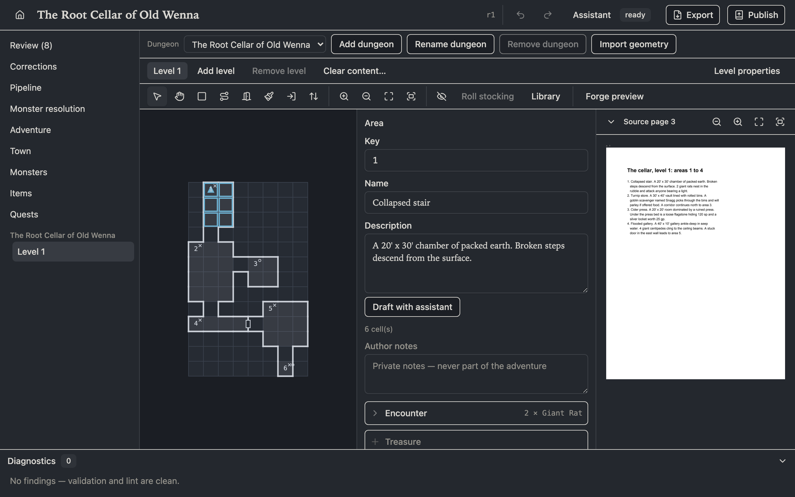 A flagged area open beside its printed source page, in a second converted module