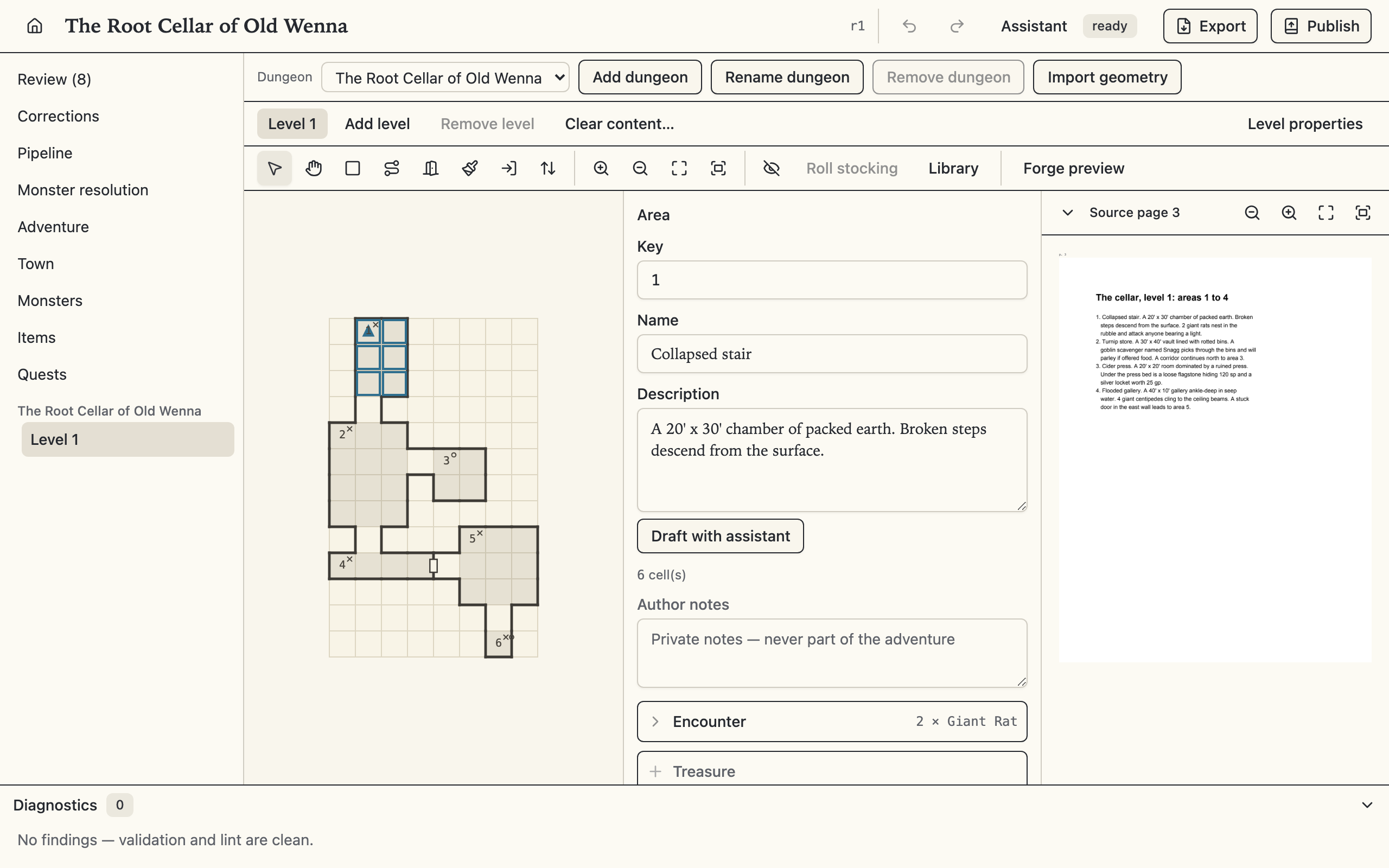 A flagged area open beside its printed source page, in a second converted module